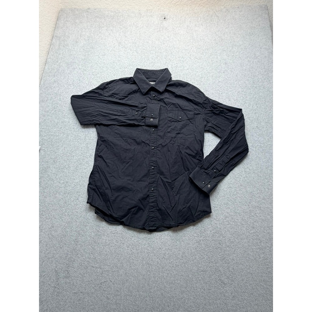 Express Mens Black Long Sleeve Button Down Shirt Pear Snap Size L 16-16.5